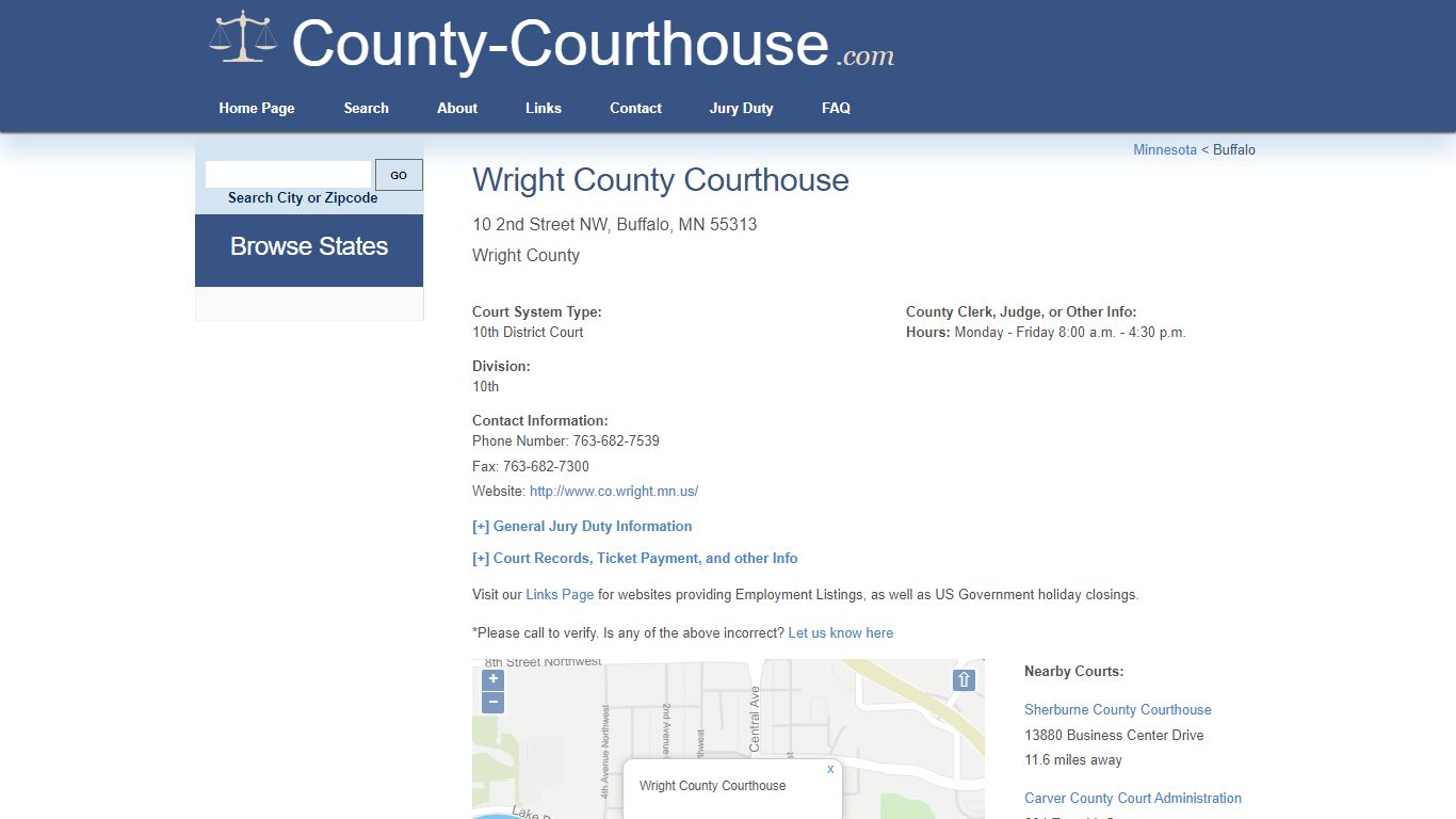 Wright County Courthouse in Buffalo, MN - Court Information