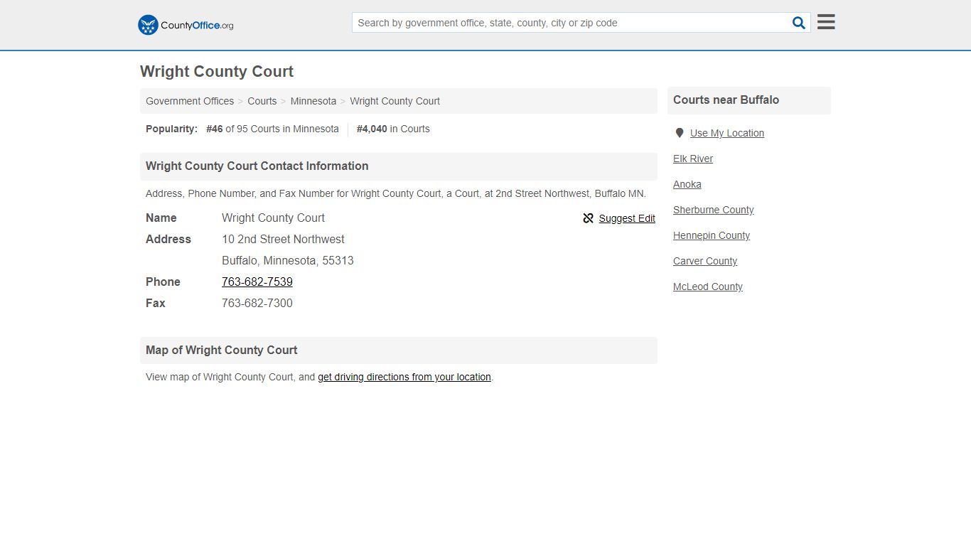 Wright County Court - Buffalo, MN (Address, Phone, and Fax)